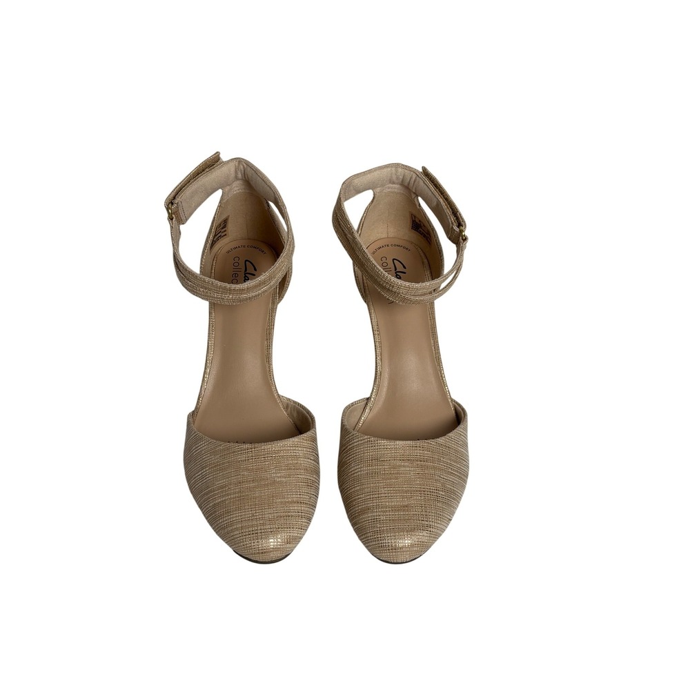 Clarks Collection Champagne Gold Metallic Ankle Strap Pumps Heels Size 8.5 - Picture 2 of 10